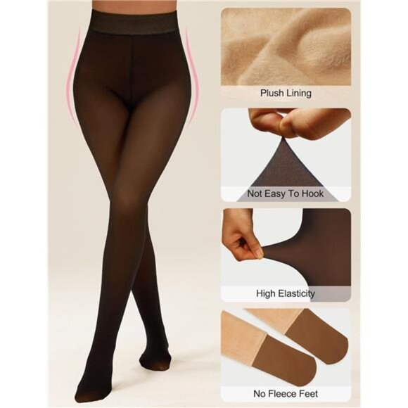 Fleece Lined Tights Sheer Women Thermal Tights Fake Faux Translucent Warm - Picture 7 of 10